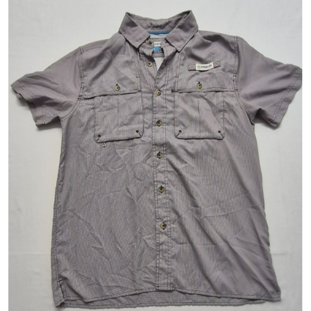 Magellan men's angler fit mag Cool maroon/white check fishing‎ gear ss shirt Sm